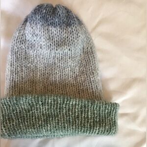 Elegant Knit Reversible Beanie in Light Blue and Green